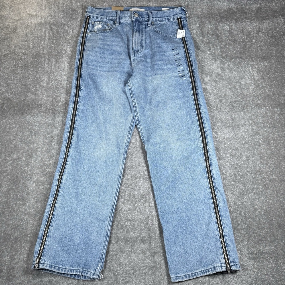 NWT Pacsun Jeans Men's 32x32 Blue Denim Mid Rise Baggy Fit Wide Leg Zippers